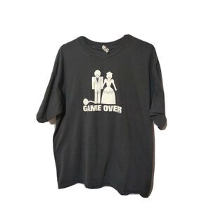 Game Over Marriage Funny Men's Short Sleeve T shirt Size XL Gray Graphic Print